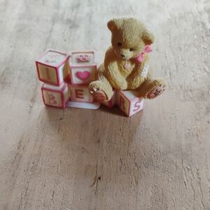 Cute Teddy Bear Figurine with Blocks